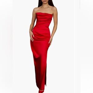 HOUSE of CB Adrienne Scarlett satin gown